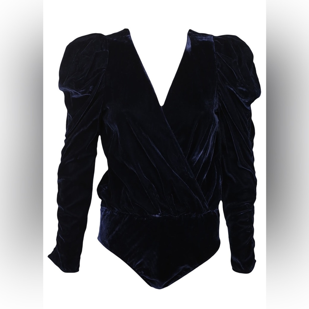 Zara Blue Velvet Bodysuit Top